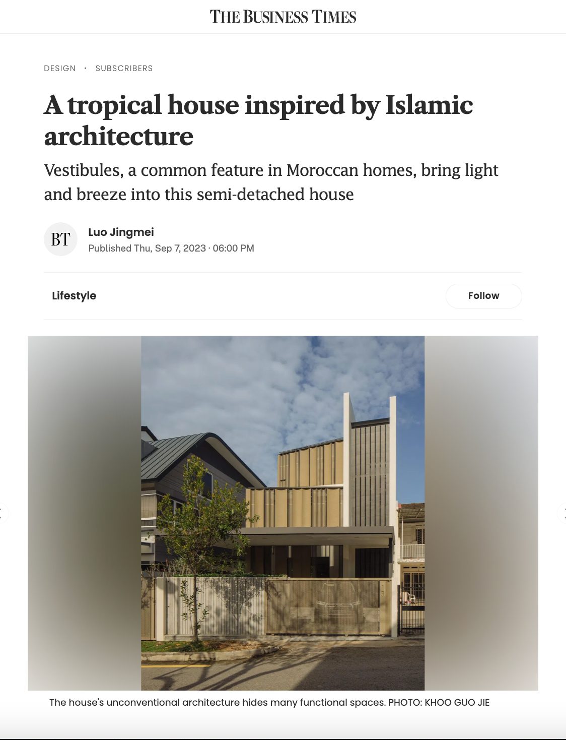 Sim The Builder Tropical House Inspired by Islamic Architecture Featured on The Business Times