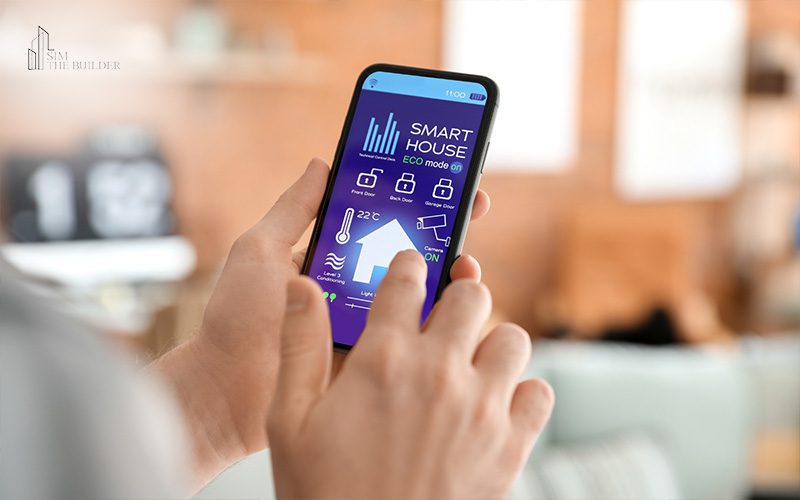 Person using smartphone to control smart home technology