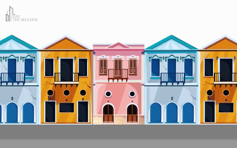 Diagram of a row of shophouses